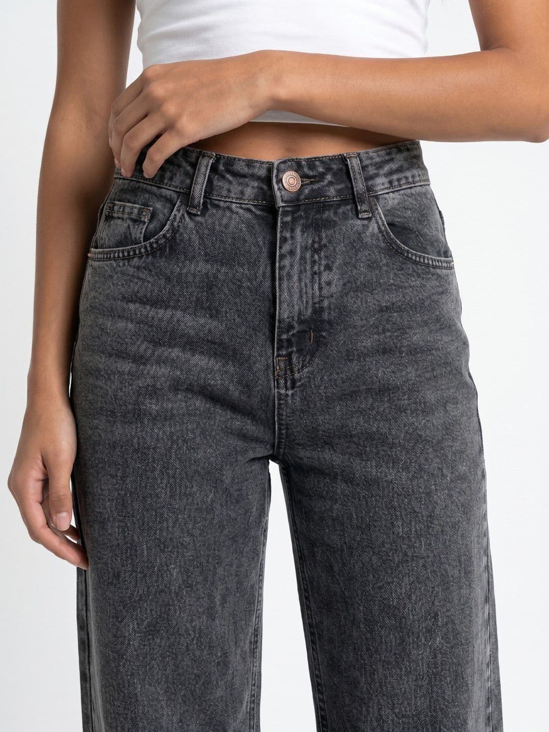 glitchez Women Comfort Wide Leg High-Rise Light Fade Acid Wash Stretchable Jeans thumbnail 2