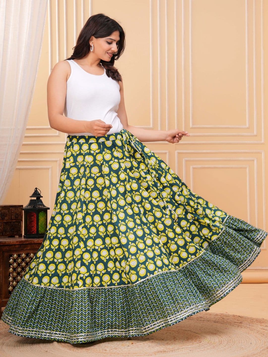 Sangria Women Cotton Cambric Floral Maxi Flared Skirt thumbnail 4