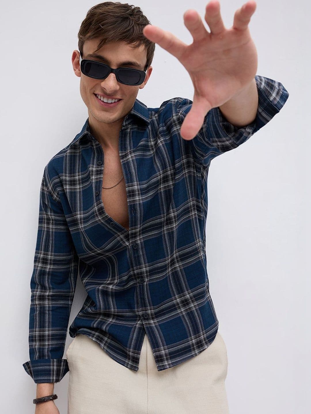 VASTRADO Ocean Blue Contrast Plaid Checks Shirt - view 1
