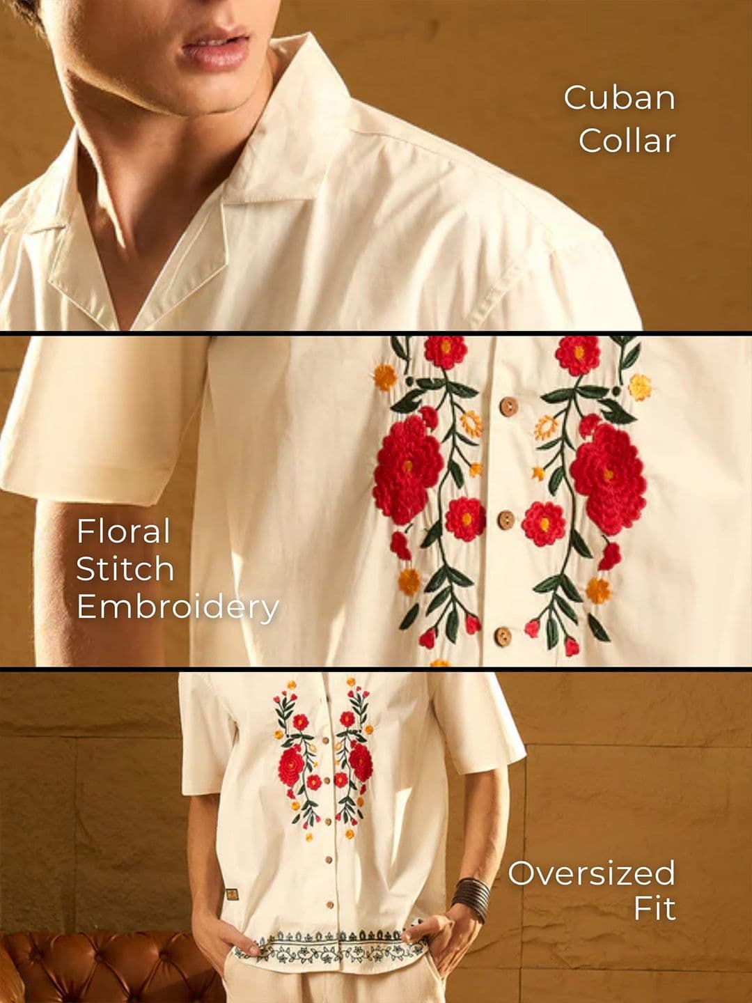 DENNISON Floral Embroidery Oversized Casual Shirt thumbnail 3