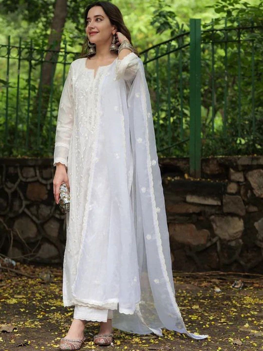 NNC-NEXT NOVA CLOTHES Women Ethnic Motifs Embroidered Regular Chikankari Kurta with Trousers & With Dupatta thumbnail 3