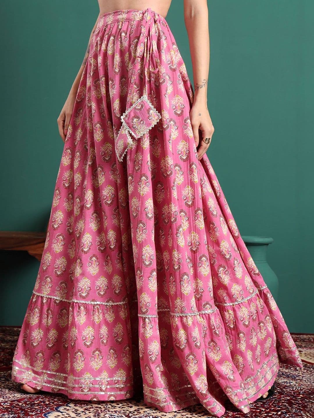 Sangria Women Cotton Floral Maxi Flared Skirt thumbnail 4