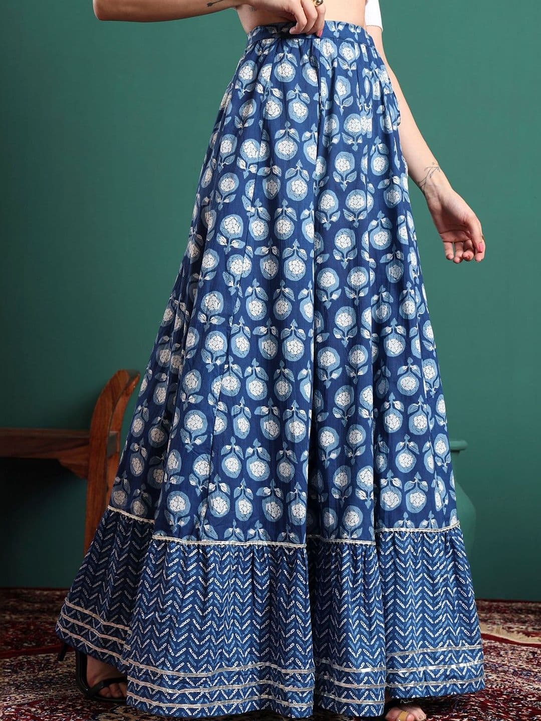Sangria Women Floral Maxi Flared Skirt thumbnail 7