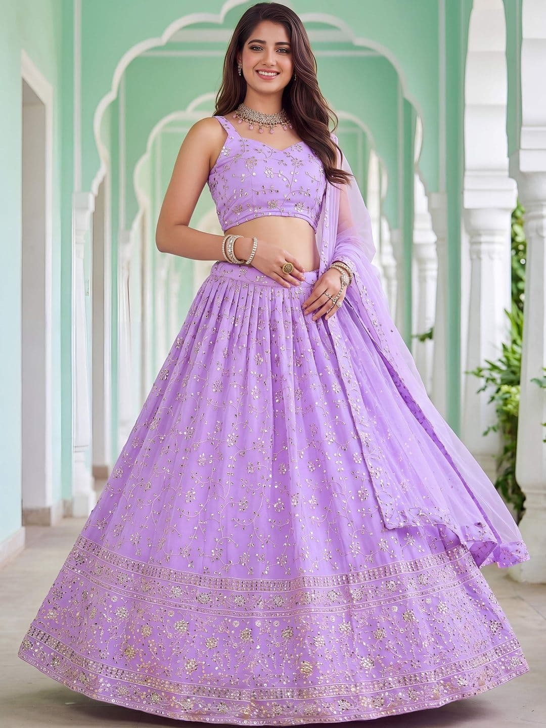 Zeel Clothing Embellished Sequinned Semi-Stitched Lehenga & Blouse With Dupatta thumbnail 2