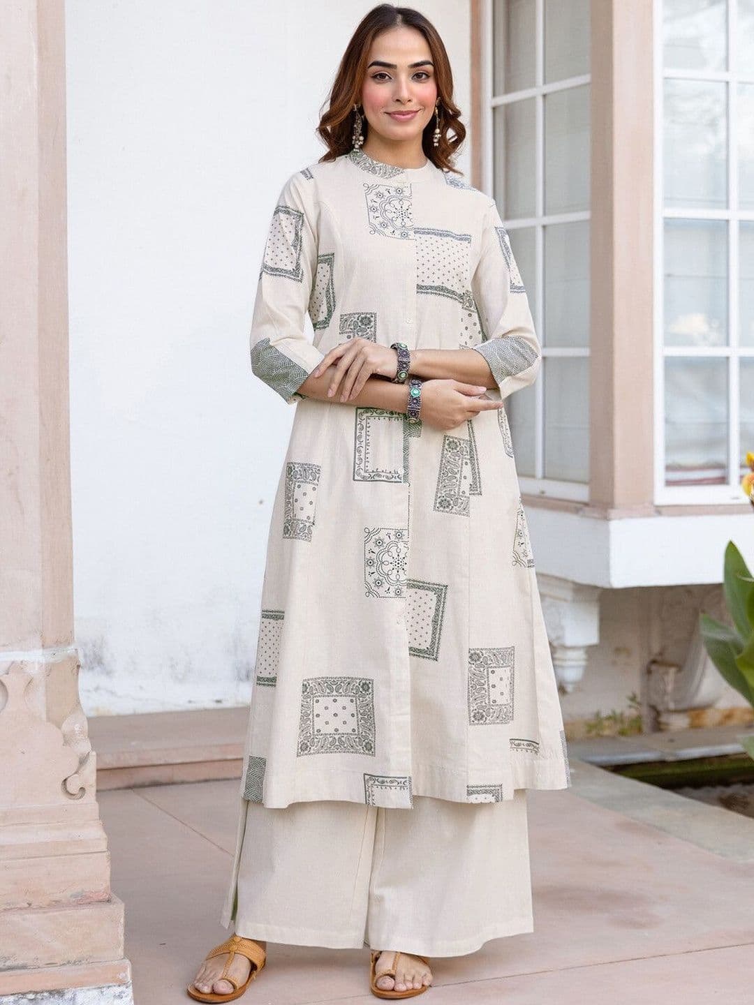 SKYLEE Printed Beige Cotton Blend Co Ords for Women - view 1