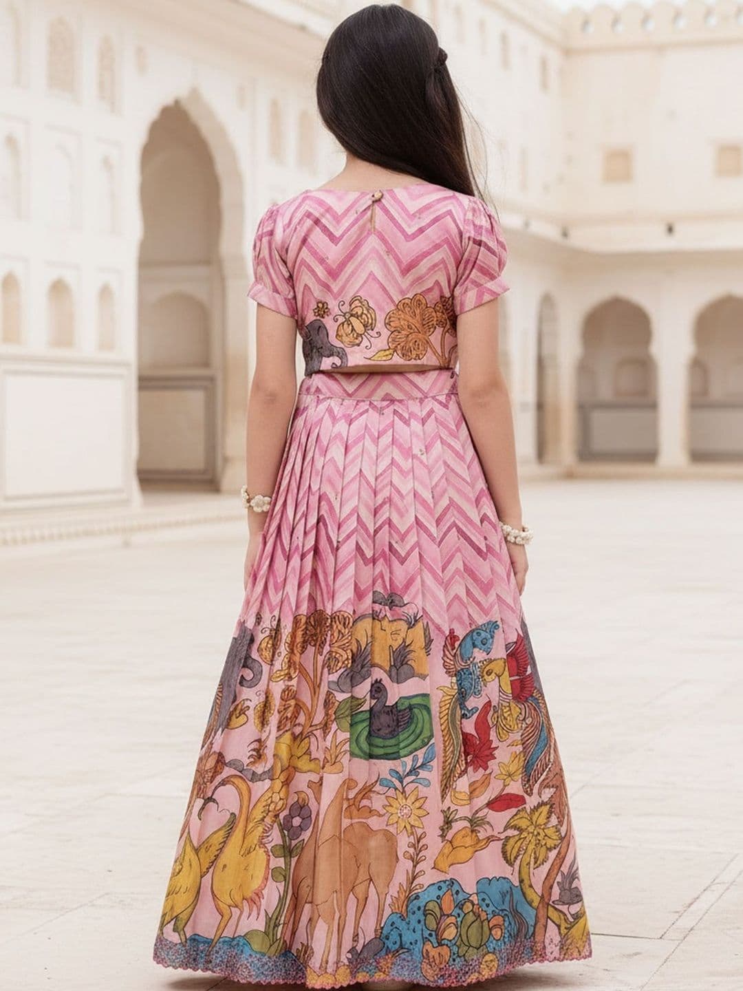 KALANANDI Girls Printed Thread Work Ready to Wear Lehenga & thumbnail 3