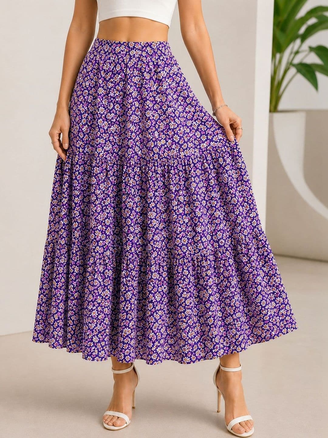 AmorLuxe Women Floral Maxi A-Line Skirt thumbnail 2