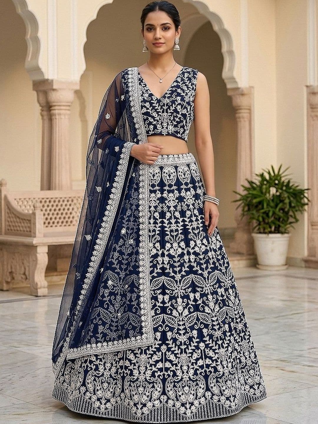 KALINI Embellished Semi-Stitched Lehenga & Blouse With Dupatta - view 1
