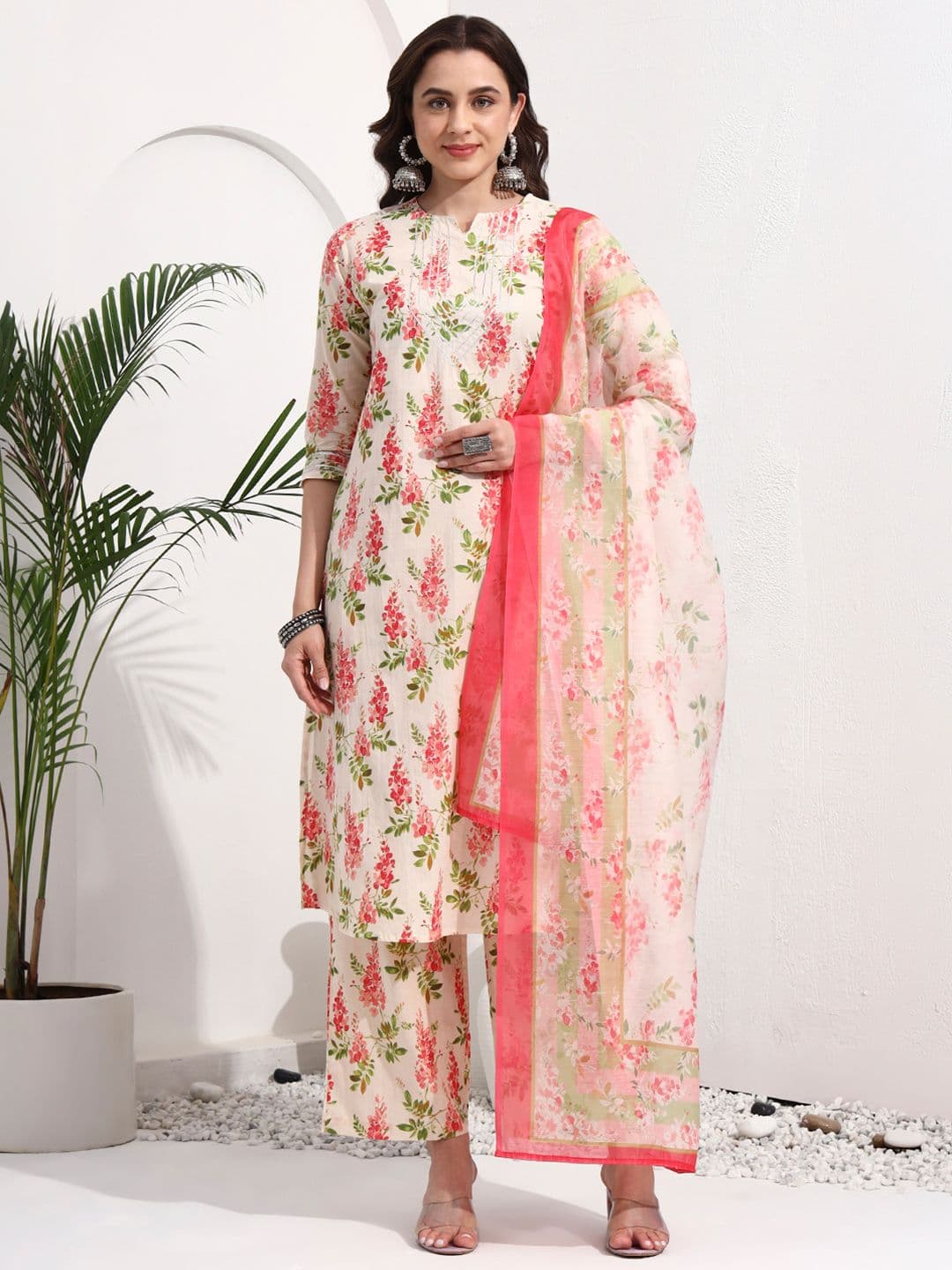 Idalia Floral Printed Gotta Patti Pure Cotton Kurta with Palazzos - view 1