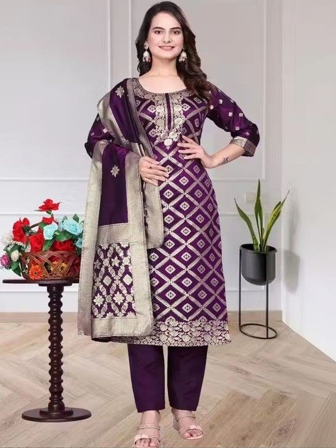 kantuba Art Silk Unstitched Dress Material - view 1