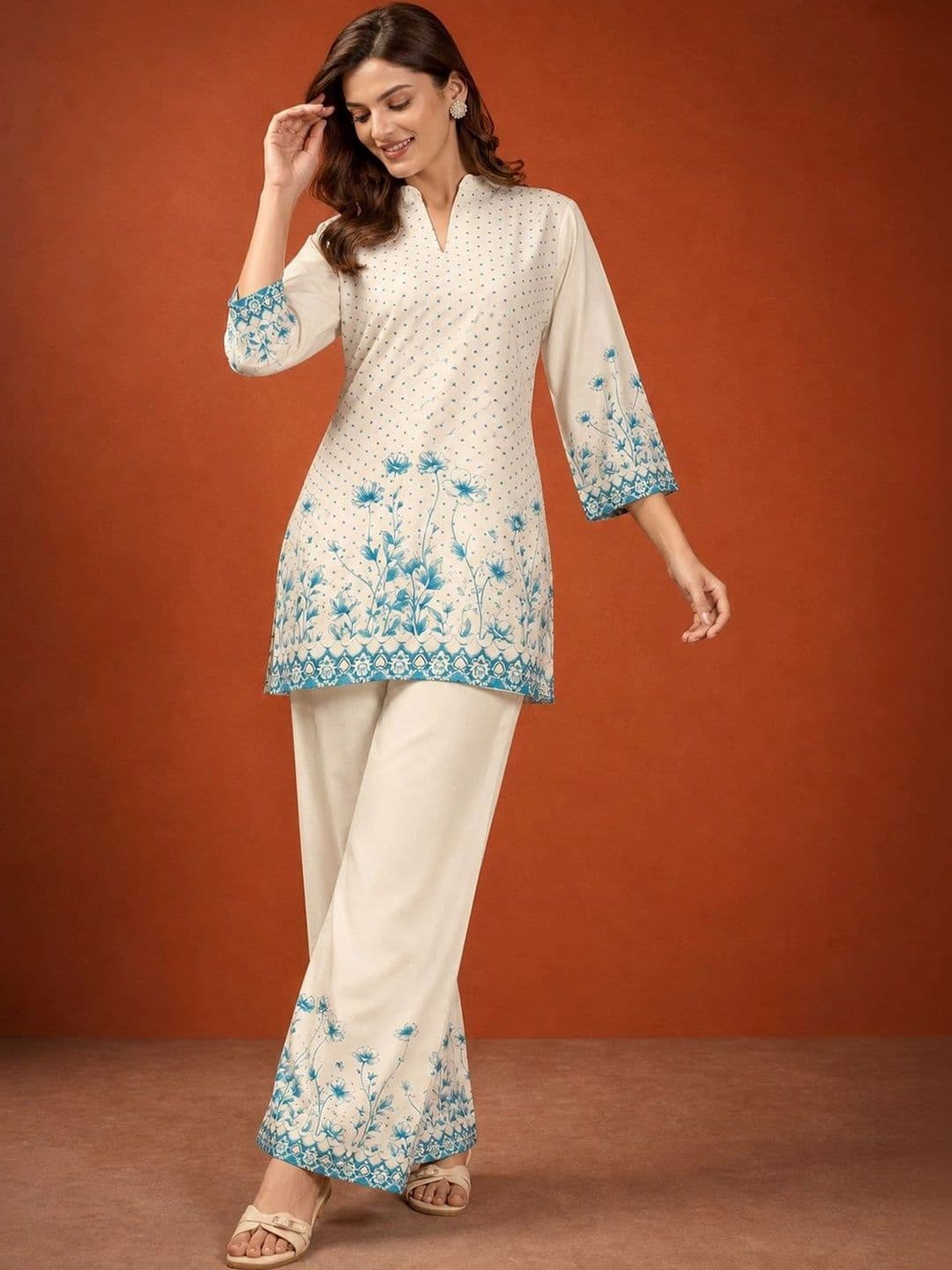 SAINOOR Women Floral Printed Regular Kurta with Palazzos thumbnail 3