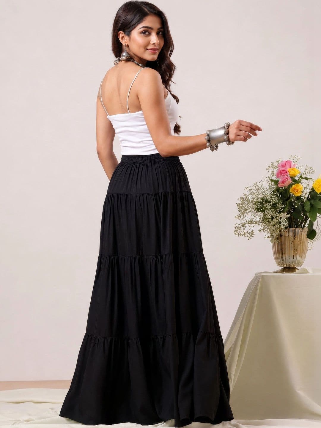 HARAYE Women Tiered Maxi Tiered Skirt thumbnail 4