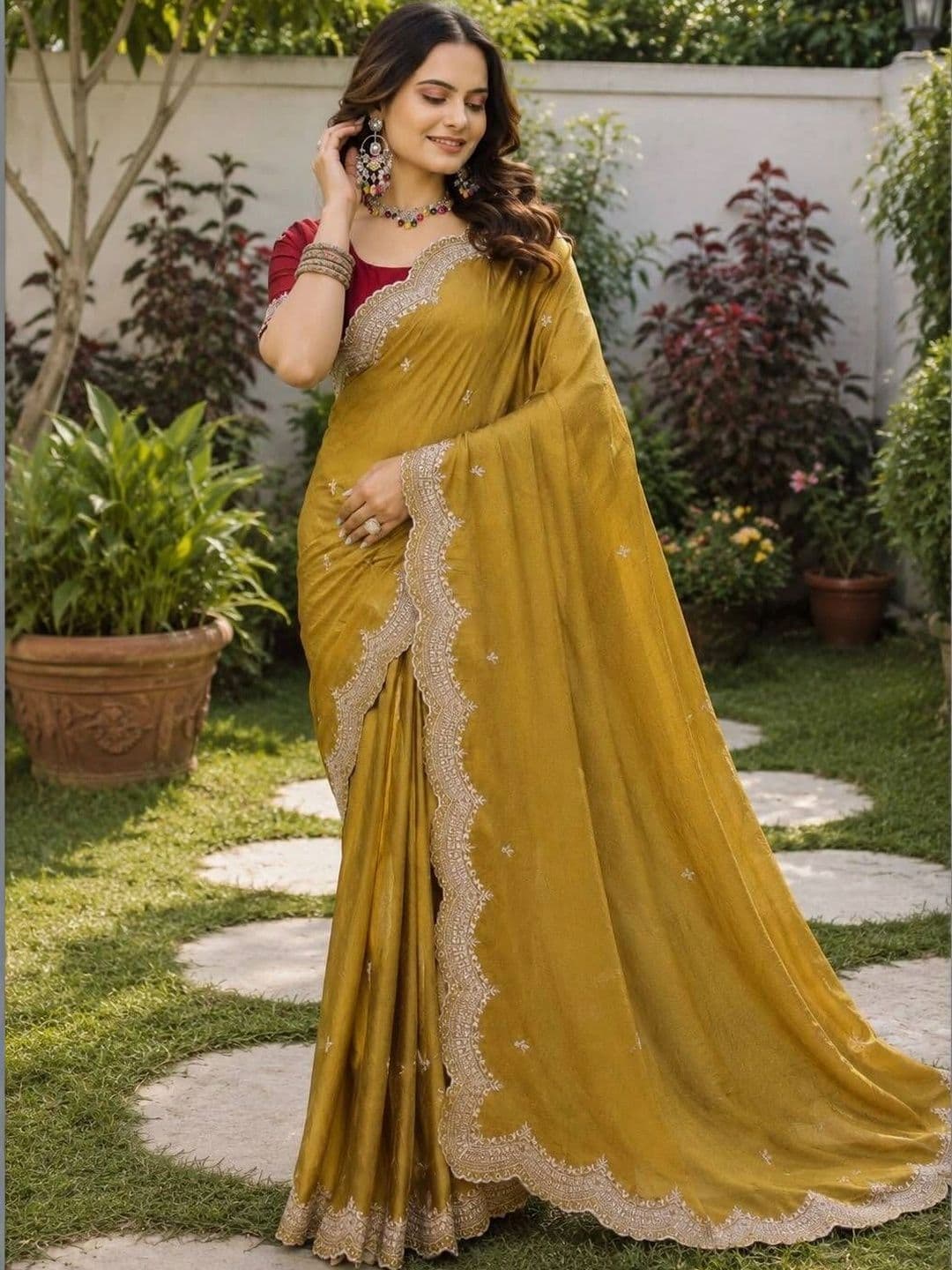 LabelVASTRA Ethnic Motifs Embroidered Poly Georgette Saree thumbnail 5