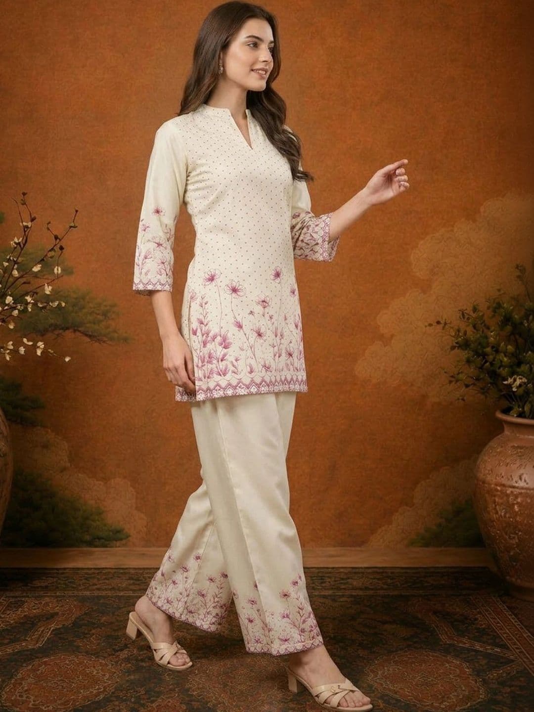 SAINOOR Women Floral Printed Regular Kurta with Palazzos thumbnail 2