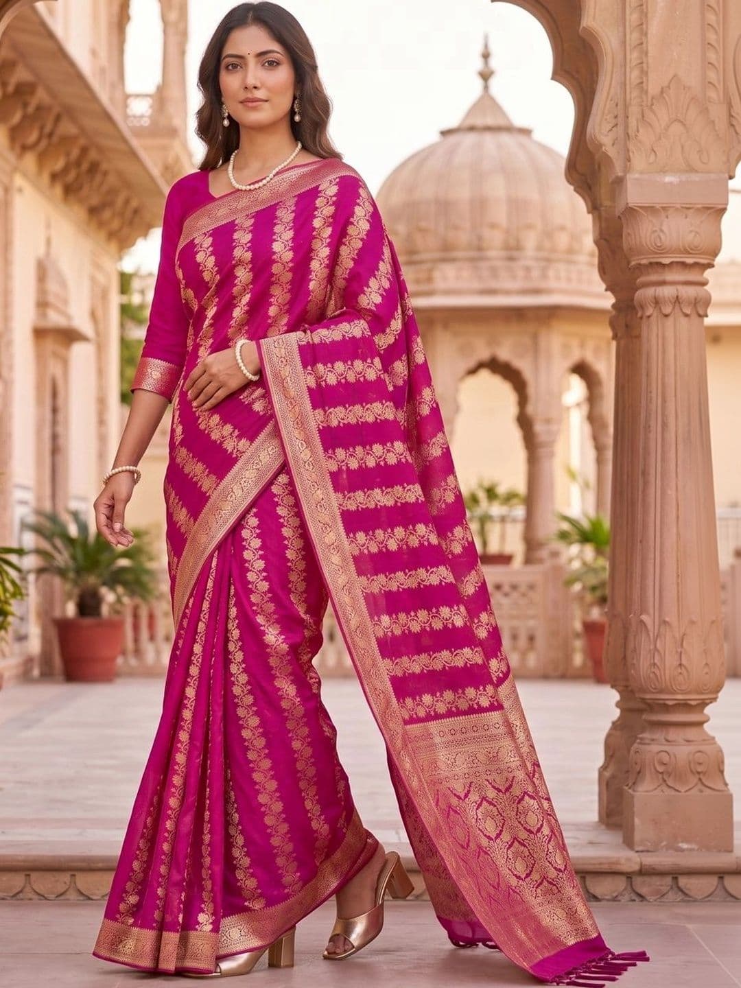 SOURAGYA Leheriya Zari Banarasi Saree - view 1