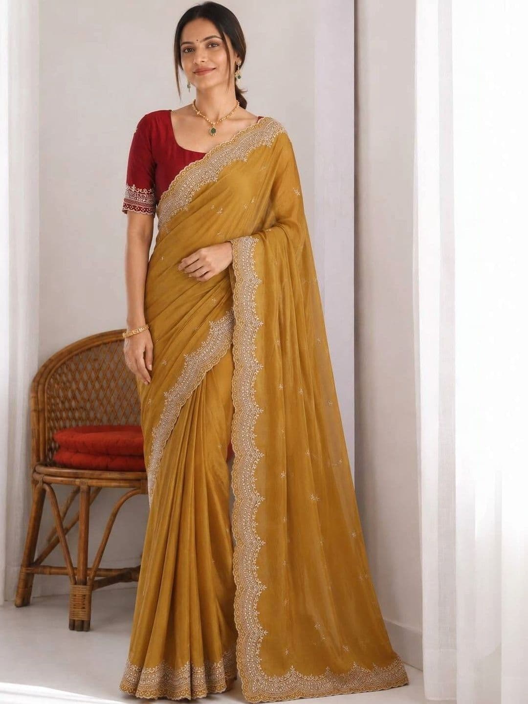 LabelVASTRA Ethnic Motifs Embroidered Poly Georgette Saree thumbnail 3