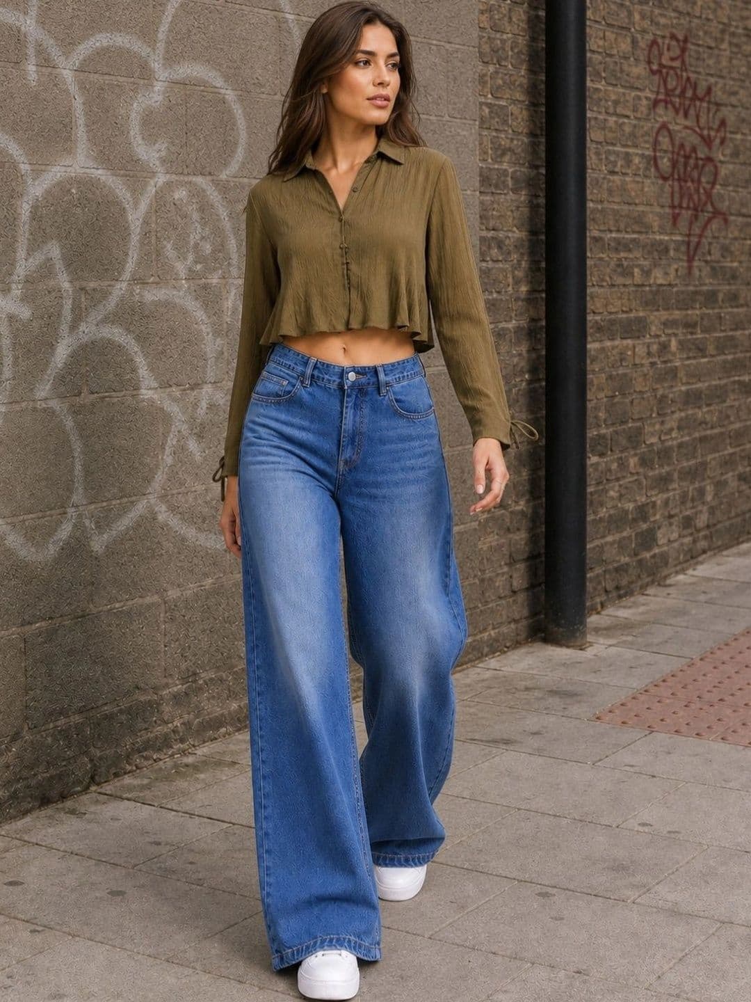 DressBerry Women Comfort Wide Leg High-Rise Light Fade Stretchable Jeans thumbnail 3