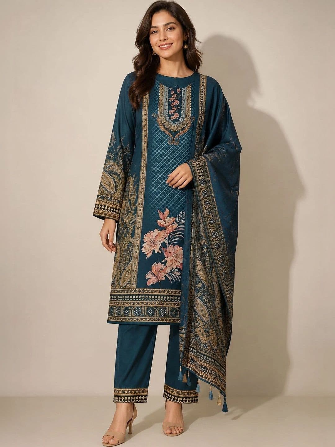 Wool's Kart Women Ethnic Motifs Printed Regular Kurta with Trousers & With Dupatta - view 1