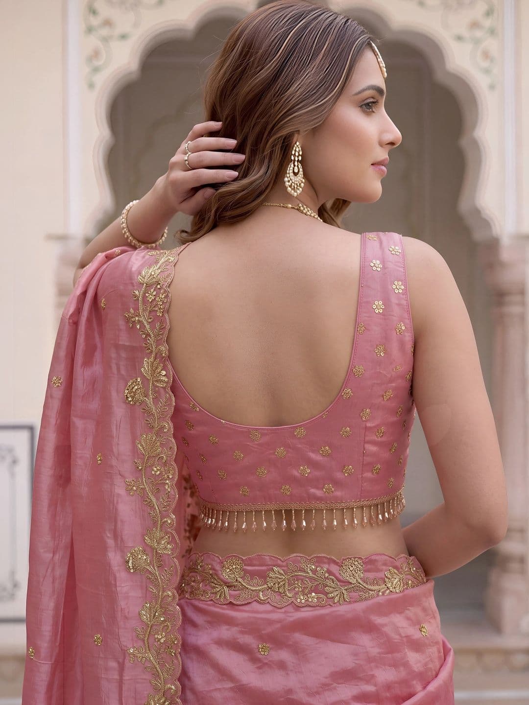 ETHNIC PLUS Embroidered Thread Work Semi-Stitched Lehenga & Unstitched Blouse With Dupatta thumbnail 2