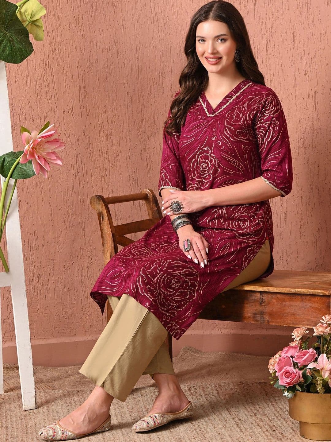 HERE&NOW Women Floral Printed Floral Kurta thumbnail 5
