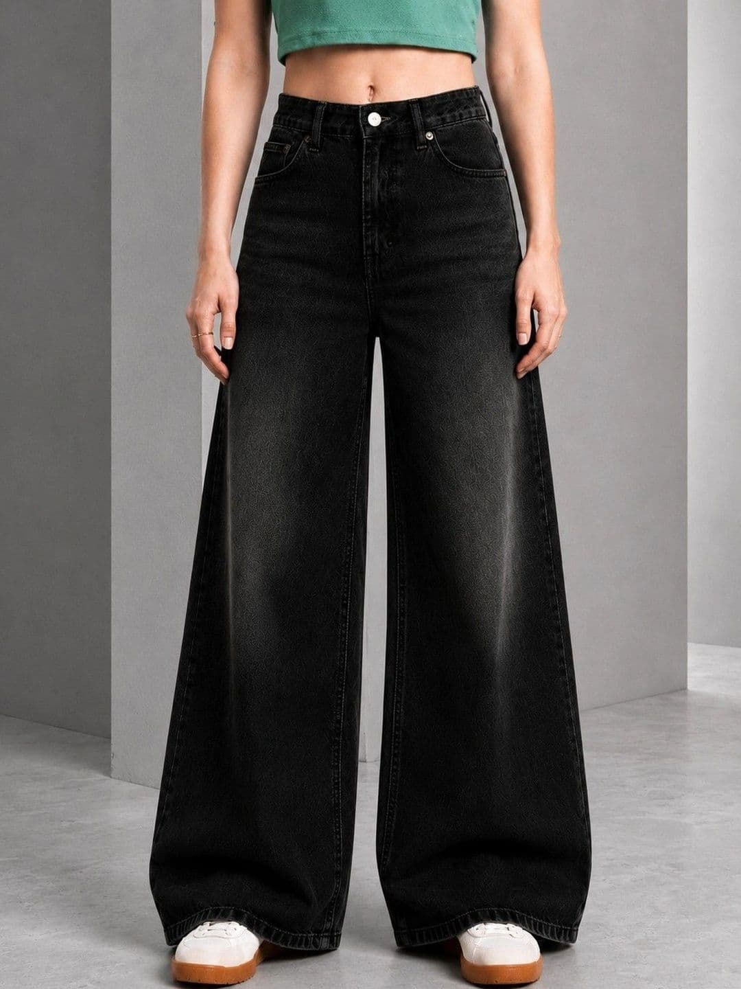 DressBerry Women Comfort Wide Leg High-Rise Low Distress Light Fade Stretchable Jeans - view 1