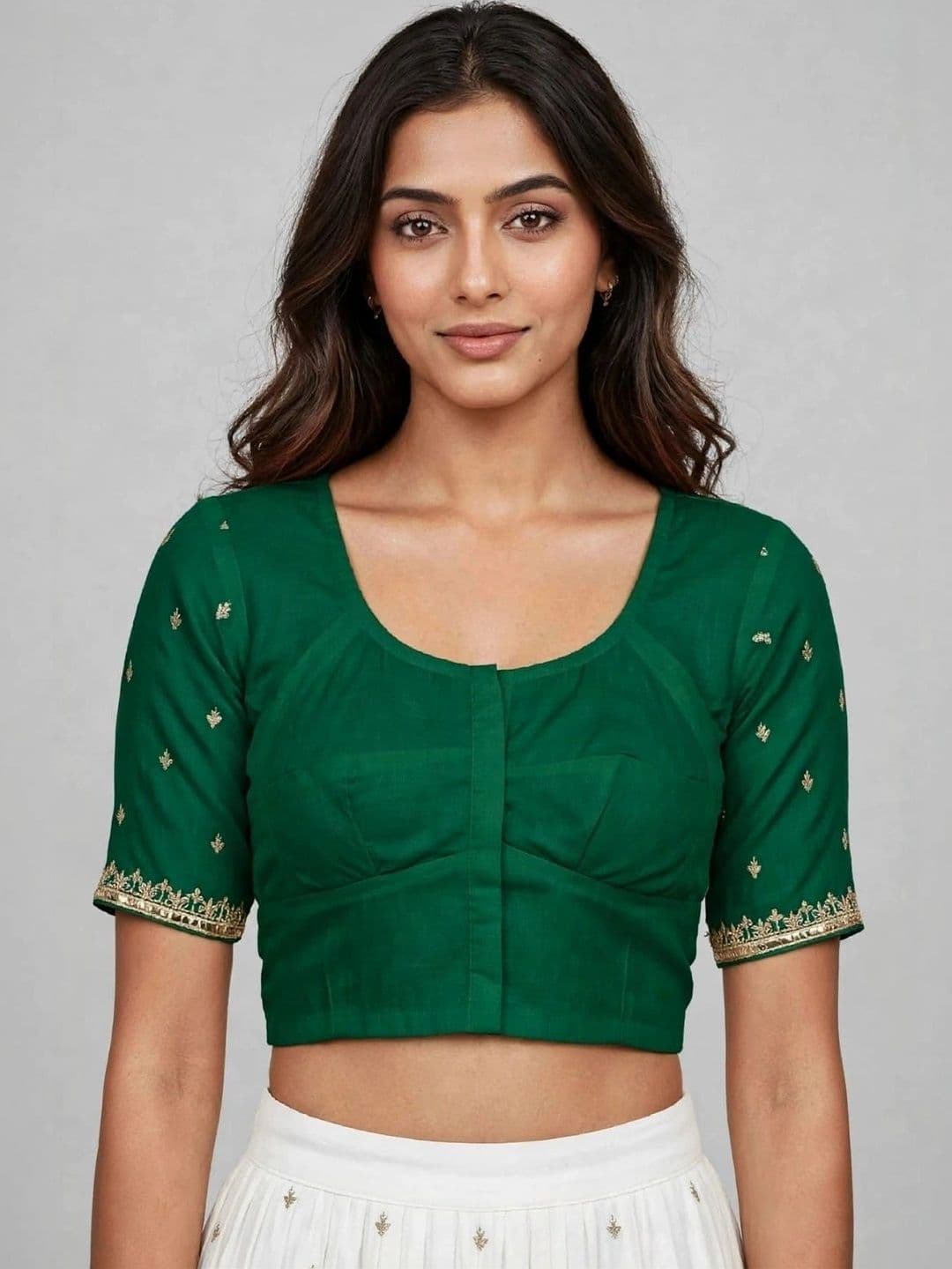 Binatex Cotton Embroidered Zari Saree Blouse thumbnail 3