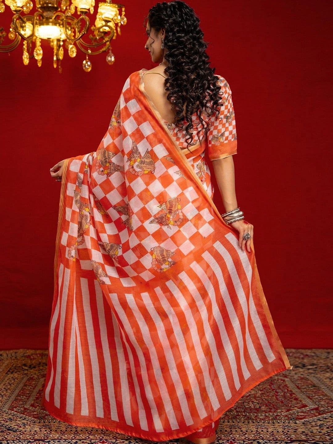 Satrani Checked Zari Silk Designer Saree with Blouse Piece thumbnail 6
