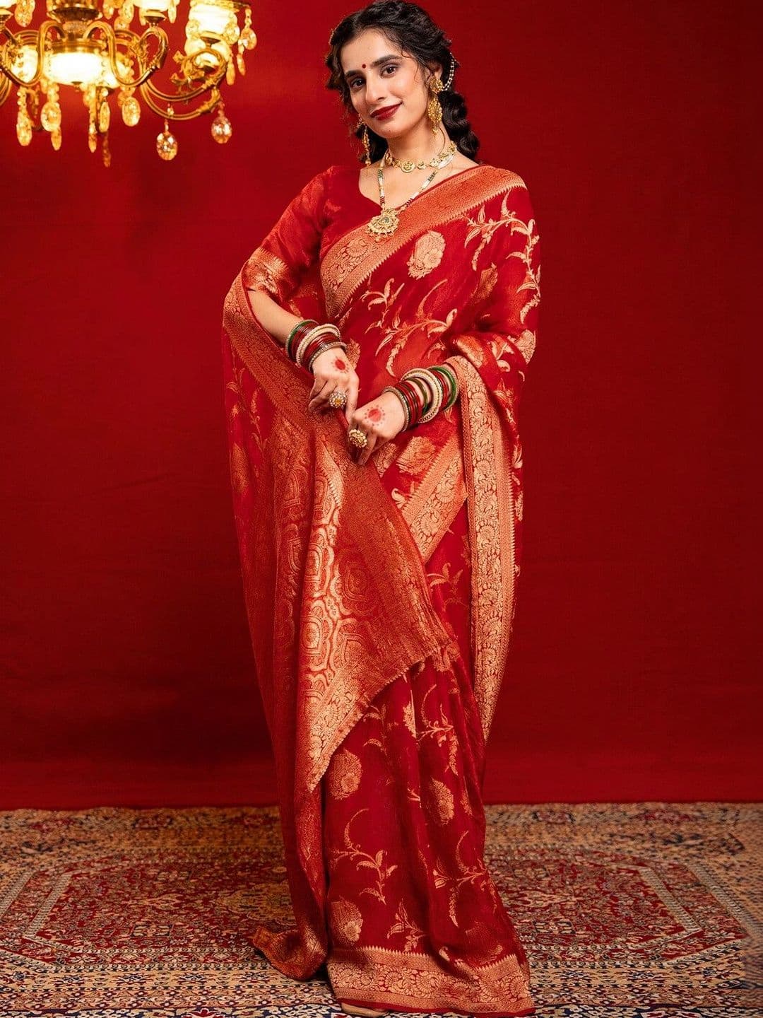 Satrani Zari Woven Tissue Saree with Blouse Piece thumbnail 6