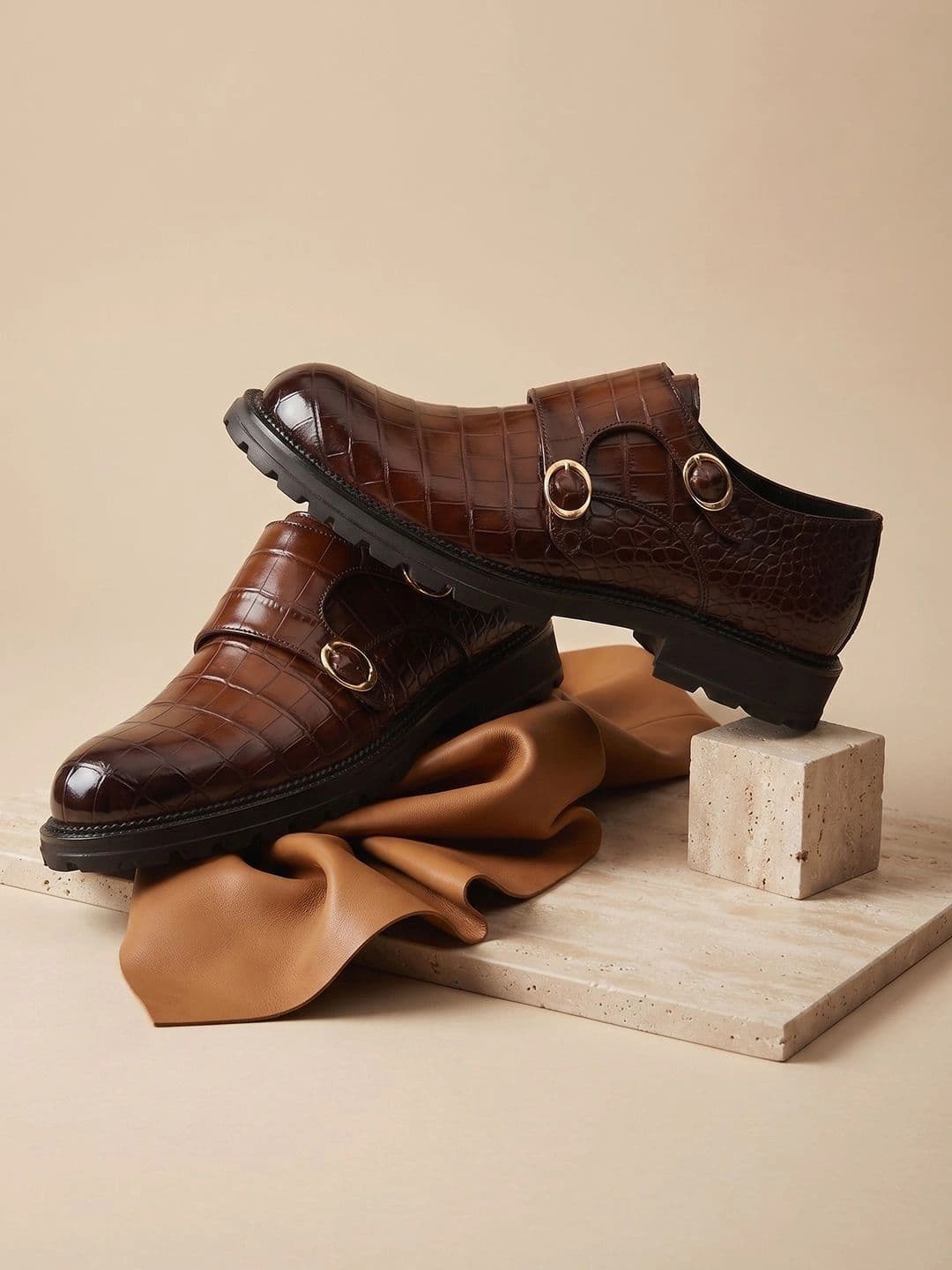 House of Pataudi Men Textured Formal Monk Shoes thumbnail 5