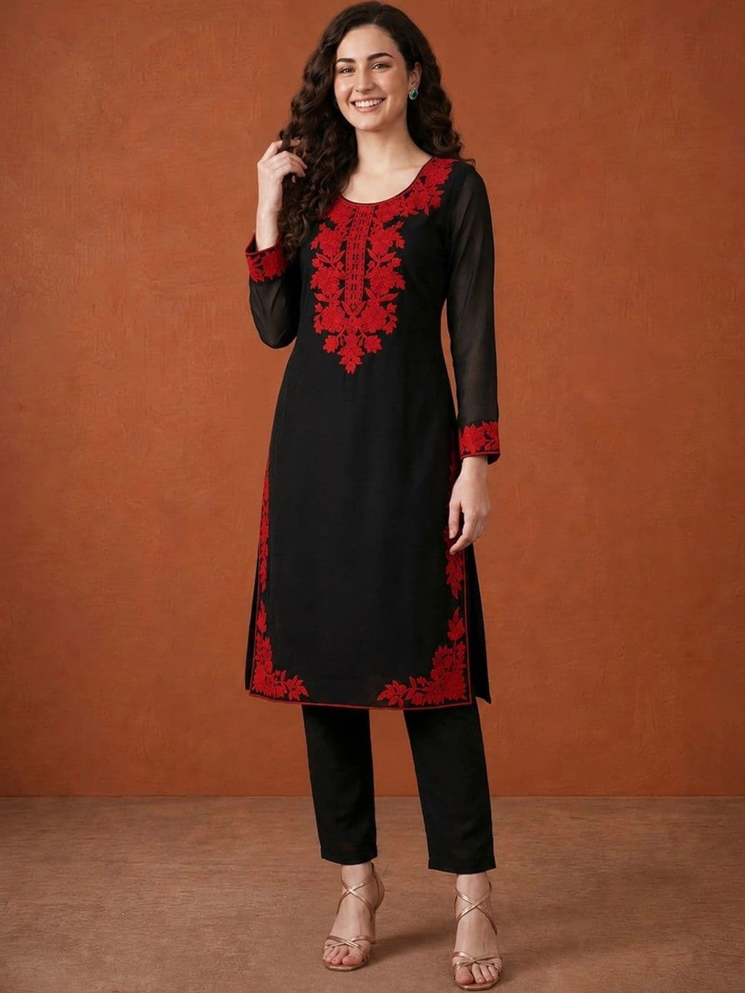 SAINOOR Women Ethnic Motifs Embroidered Regular Thread Work Kurta with Trousers & With Dupatta thumbnail 7