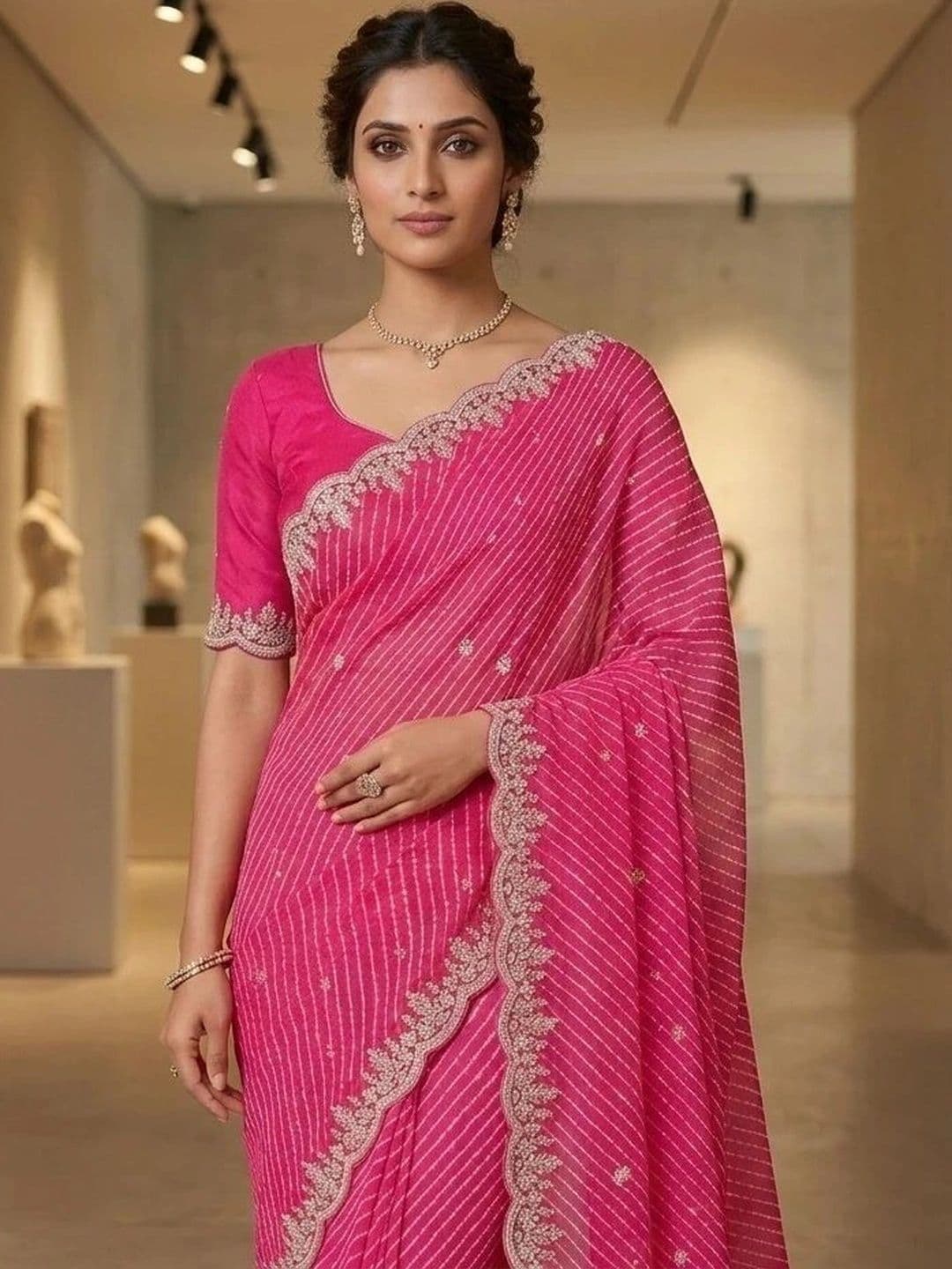 Textile Mantra Leheriya Embroidered Poly Georgette Saree thumbnail 2