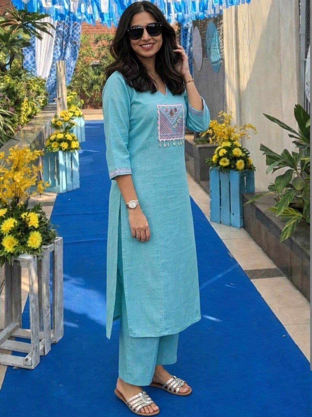 Moda Rapido Women Ethnic Motifs Embroidered Regular Sequinned Kurta with Palazzos thumbnail 3
