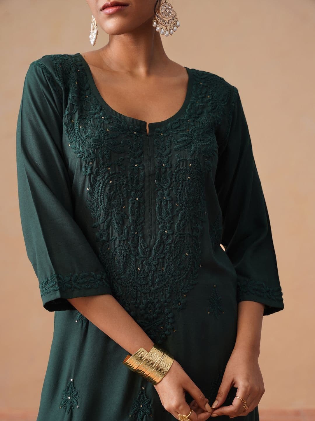 SAZRIKA Women Embroidered Regular Chikankari Kurta with Palazzos & With Dupatta thumbnail 7