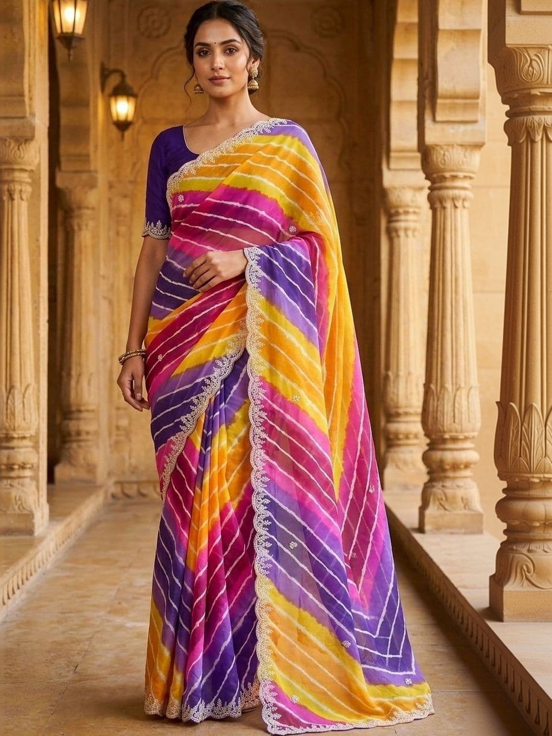 Fashion Mantra Leheriya Poly Georgette Saree - view 1