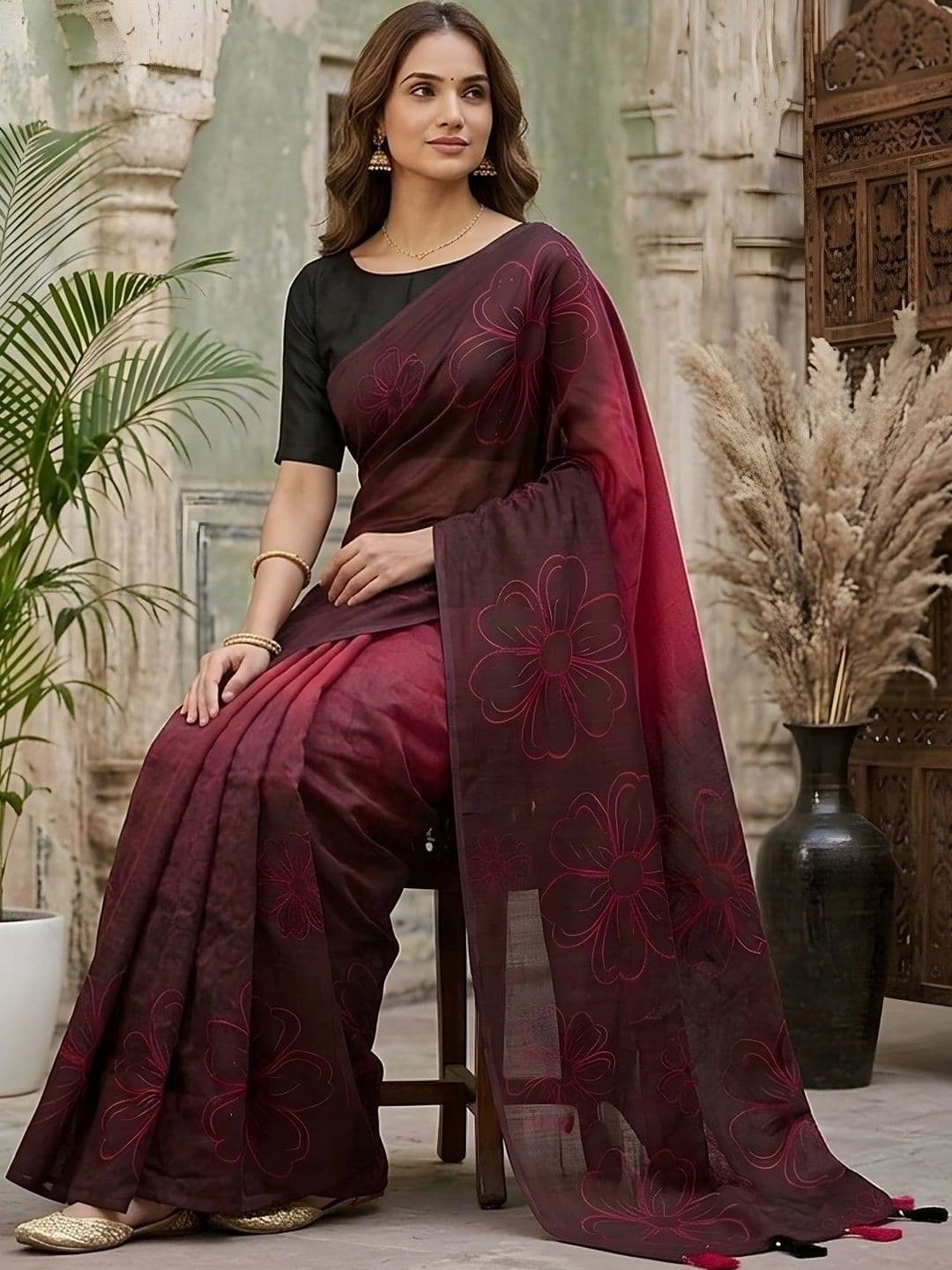 all about you Floral Silk Blend Saree thumbnail 5