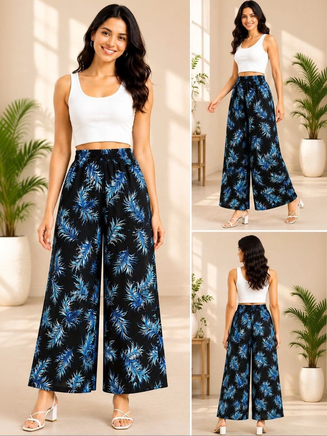 ANBICH DESIGNS Women Floral Printed Knitted Palazzos thumbnail 2