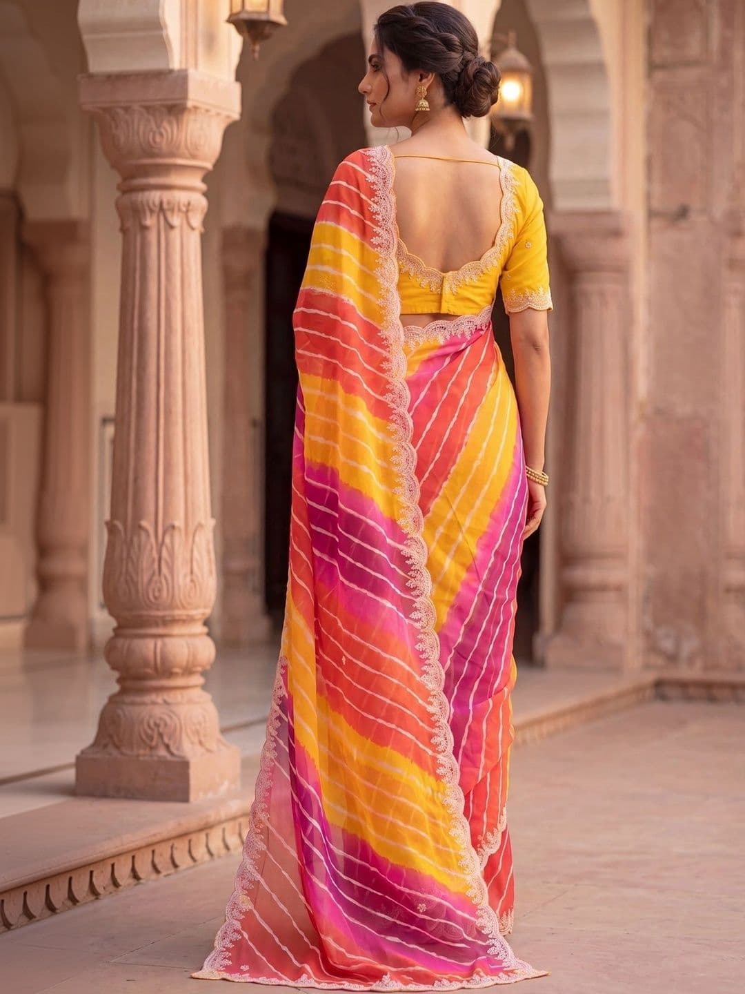 Textile Mantra Tie and Dye Poly Georgette Saree thumbnail 2