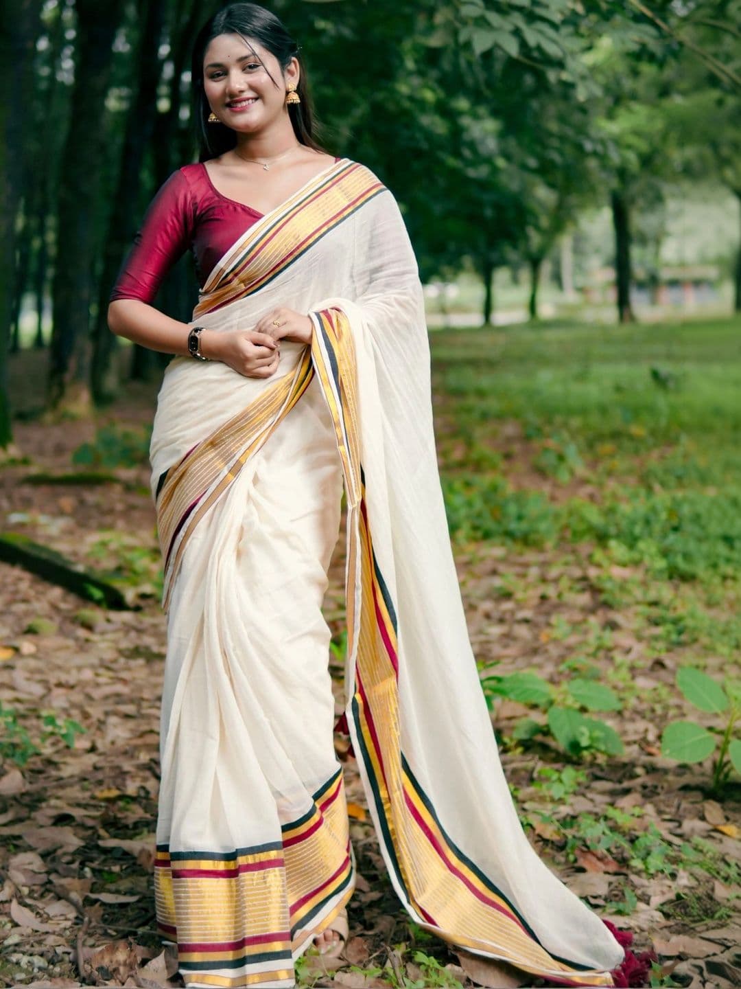 Mitera Striped Zari Pure Cotton Kasavu Saree - view 1