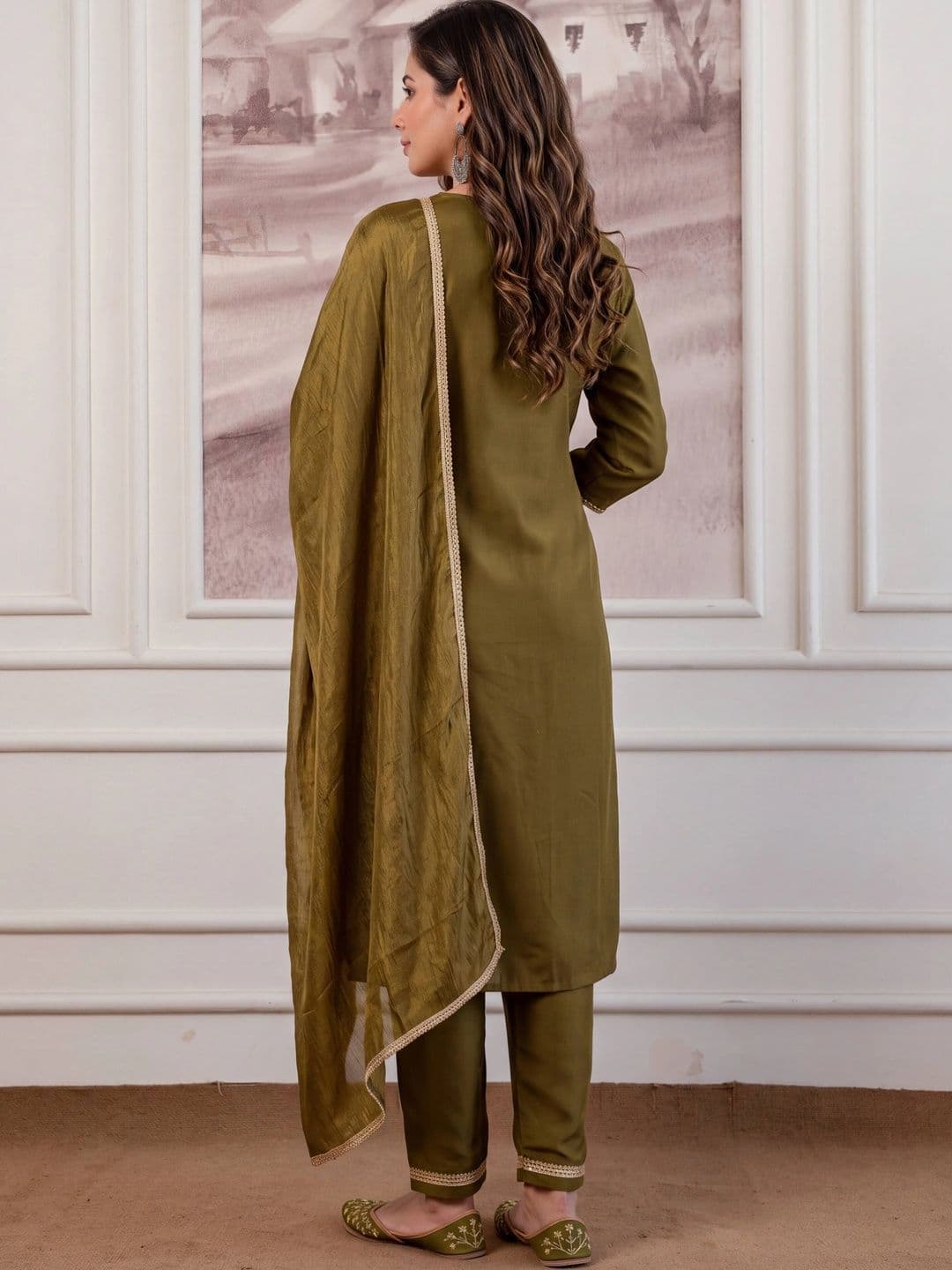 Shree Ramkrishna Fab Women Ethnic Motifs Embroidered Regular Thread Work Kurta with Trousers & With Dupatta thumbnail 2