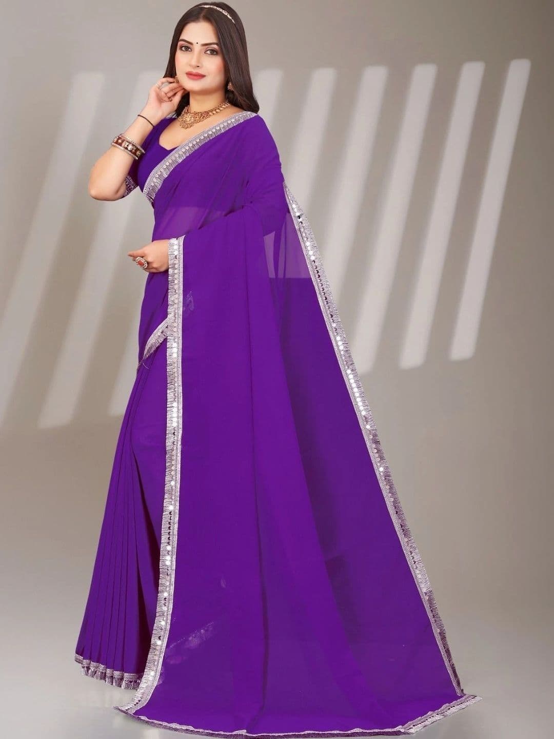 PRANU TRENDS Mirror Work Poly Chiffon Saree thumbnail 2