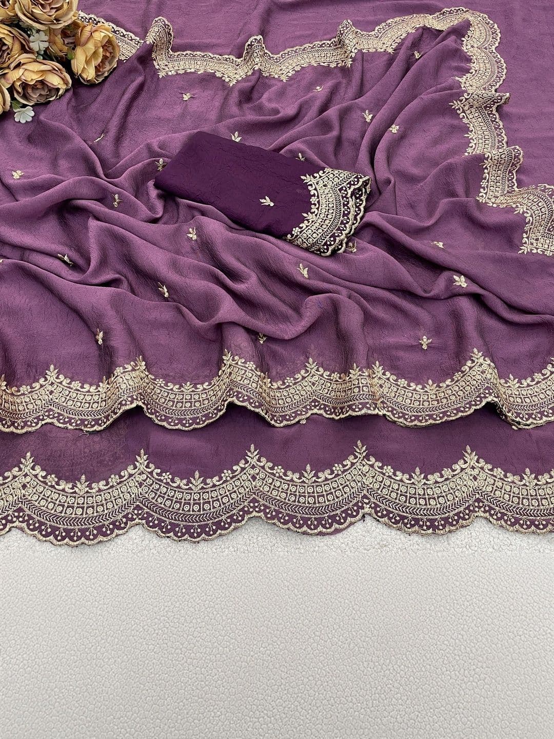 Vastra Drape Ethnic Motifs Embroidered Poly Georgette Saree thumbnail 2
