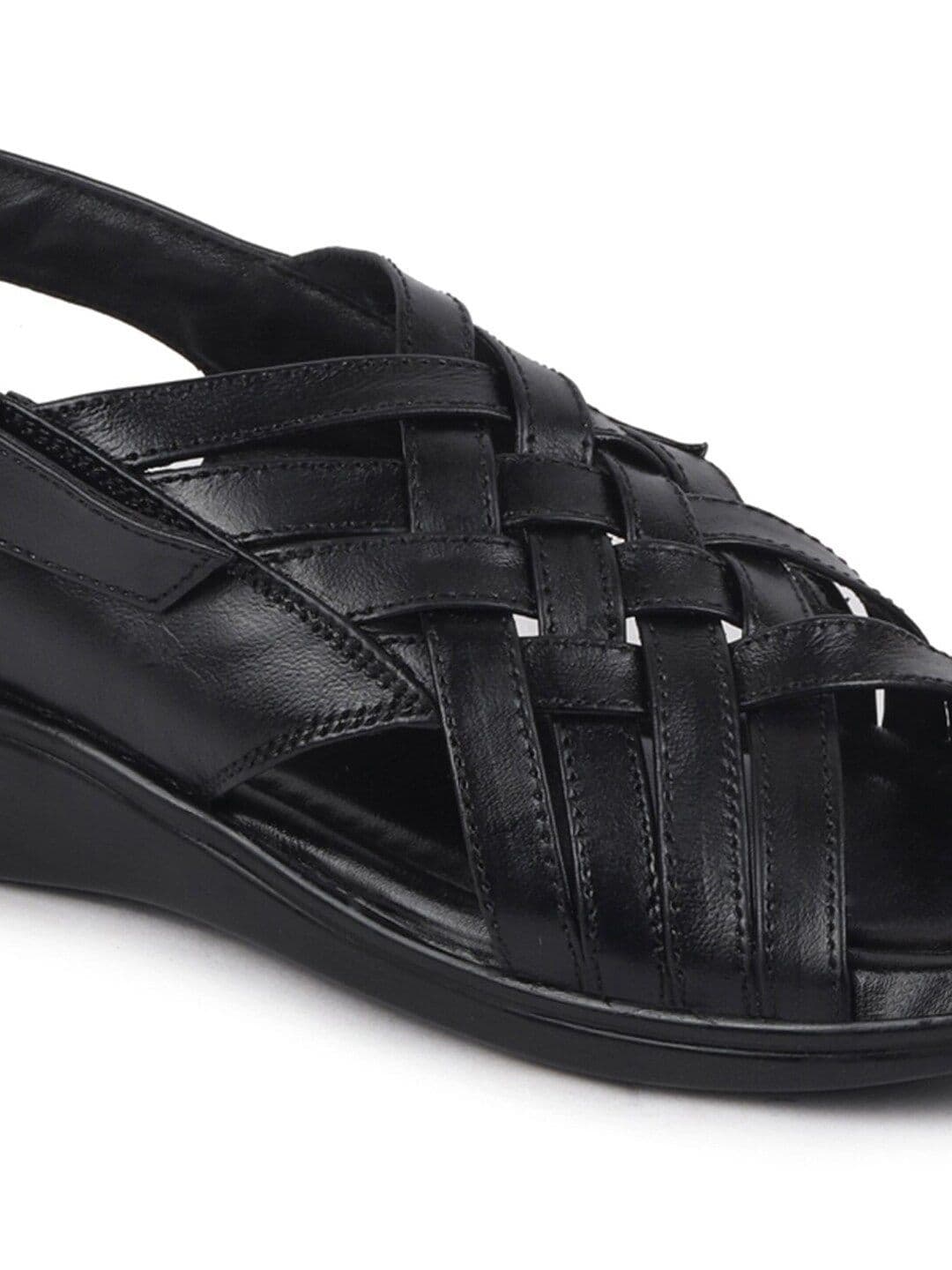FAUSTO Men Black Leather Comfort Sandals thumbnail 7