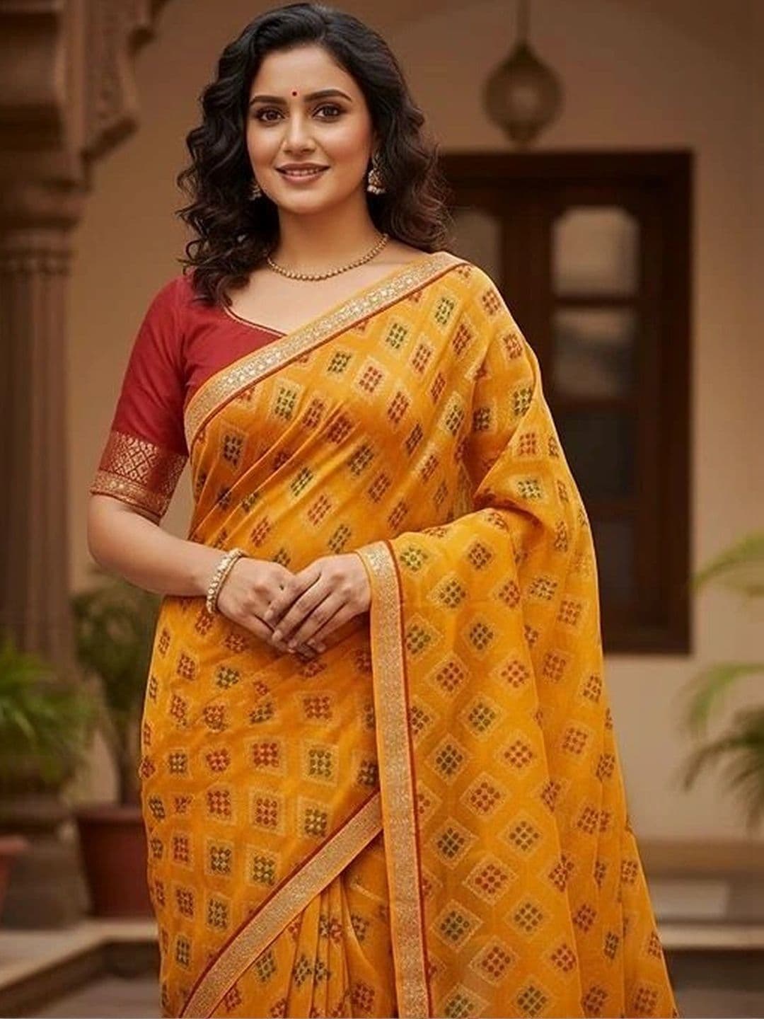 PRANU TRENDS Bandhani Poly Georgette Saree thumbnail 4