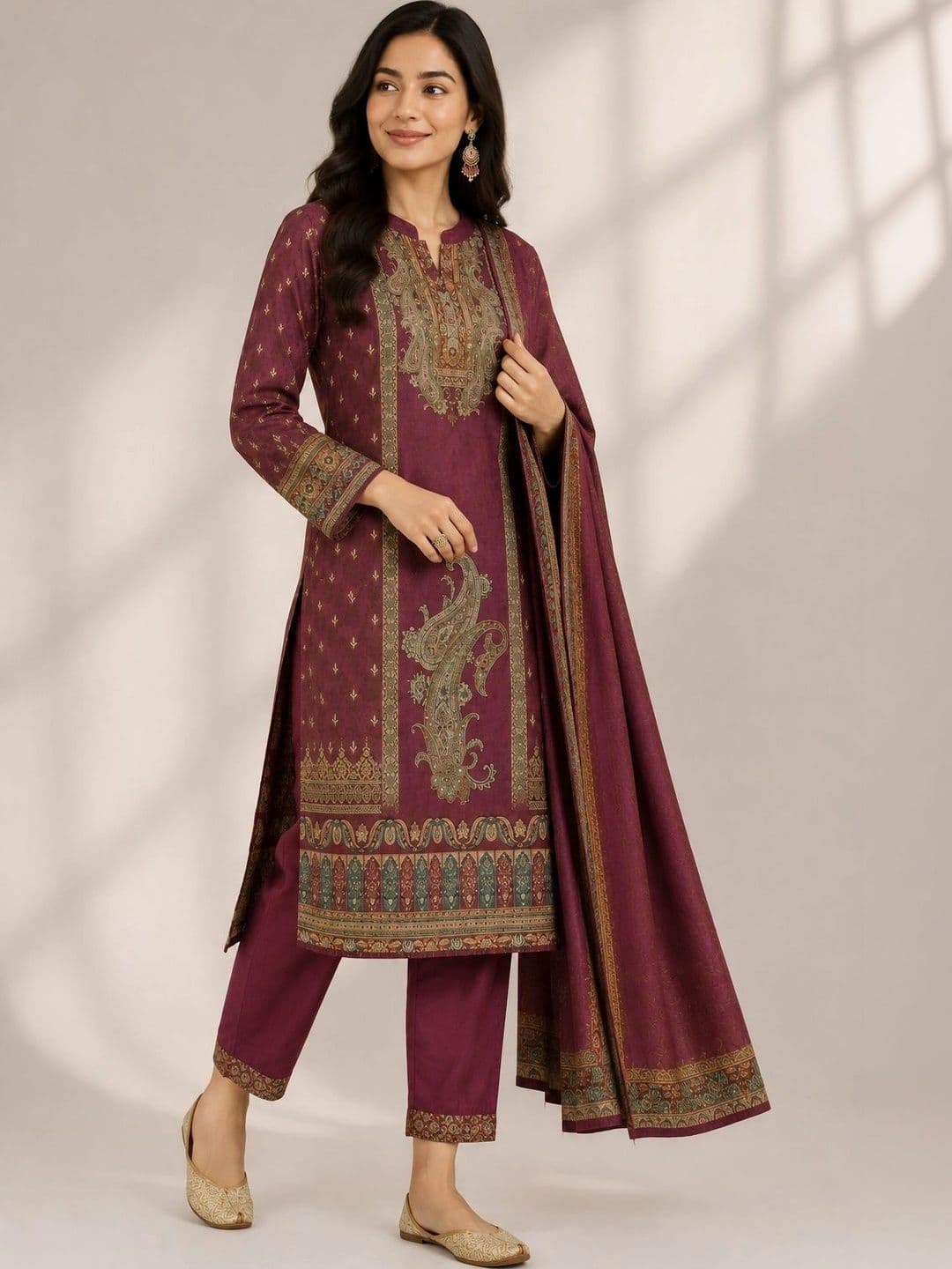 Wool's Kart Women Ethnic Motifs Printed Regular Kurta with Trousers & With Dupatta - view 1