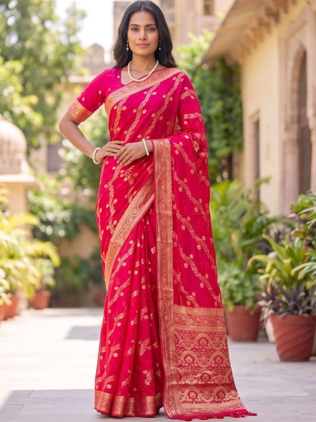 SOURAGYA Paisley Zari Banarasi Saree - view 1