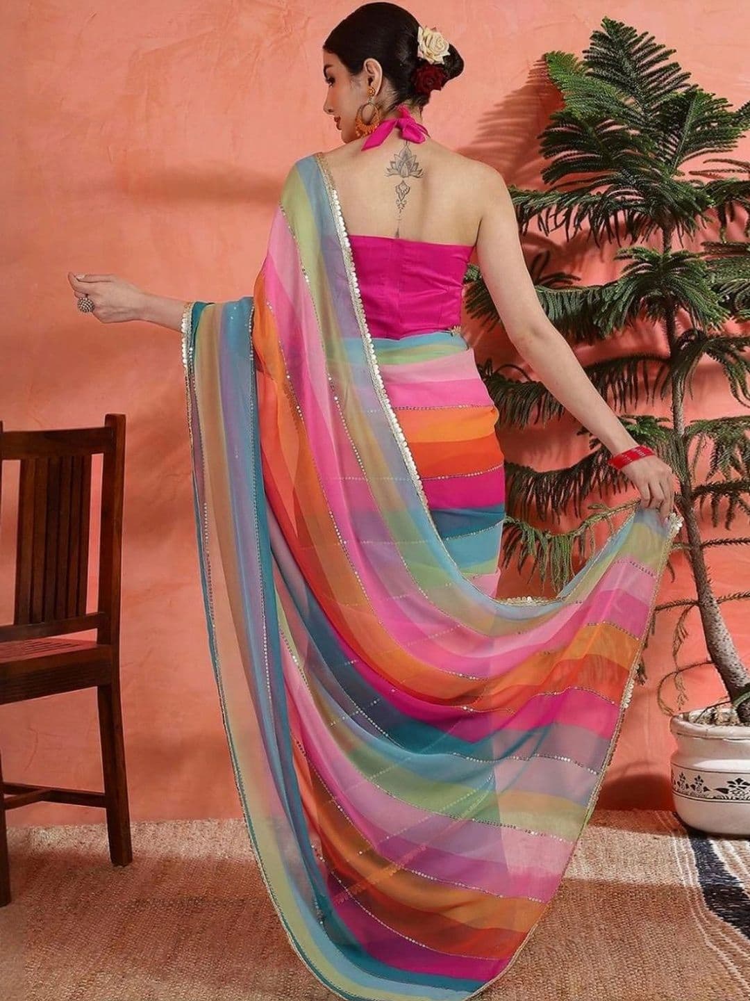 SZN Ombre Sequinned Poly Georgette Designer Saree thumbnail 5