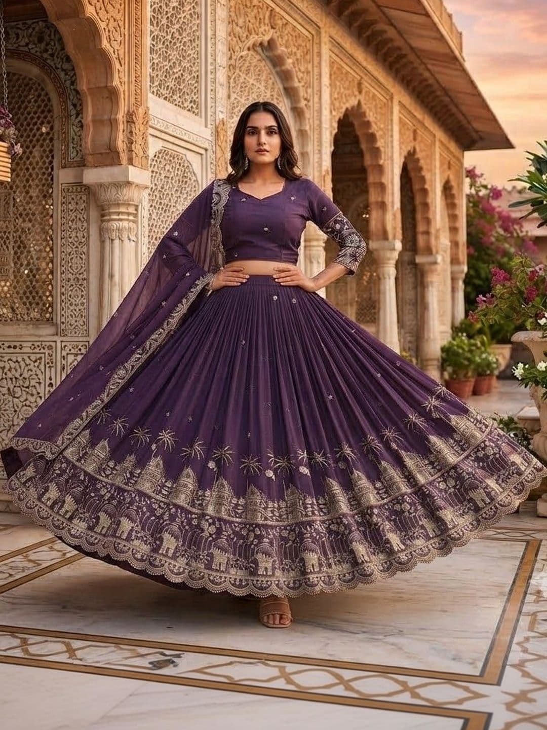 RUNAYA NX Embroidered Thread Work Ready to Wear Lehenga & Unstitched Blouse With Dupatta thumbnail 3