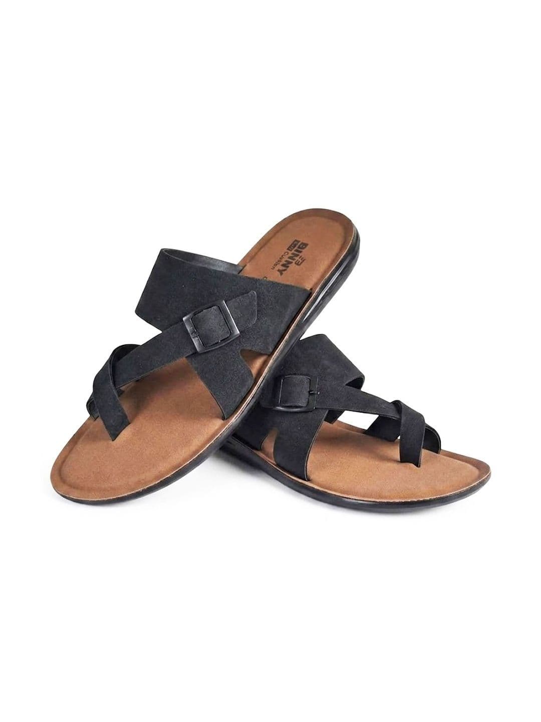 Binny Men Black Synthetic Comfort Toe-Ring Sandals With Buckle Strap thumbnail 2