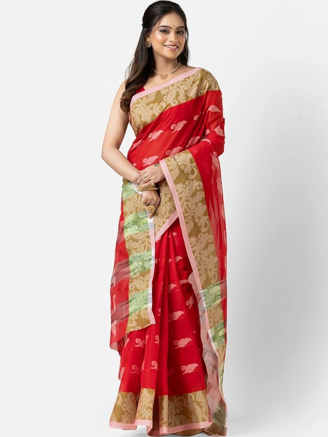 Kosh Ethnics Woven Design Embroidered Pure Cotton Jamdani Saree thumbnail 5