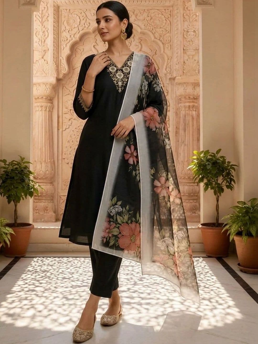 pink and pop Women Floral Embroidered Regular Thread Work Kurta with Trousers & With Dupatta thumbnail 2